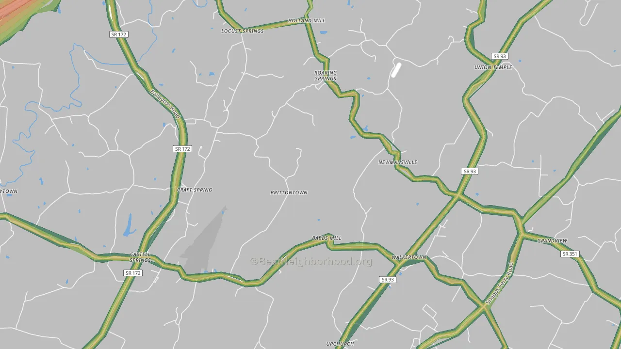 Brittontown, TN Map of Noise Levels in Brittontown