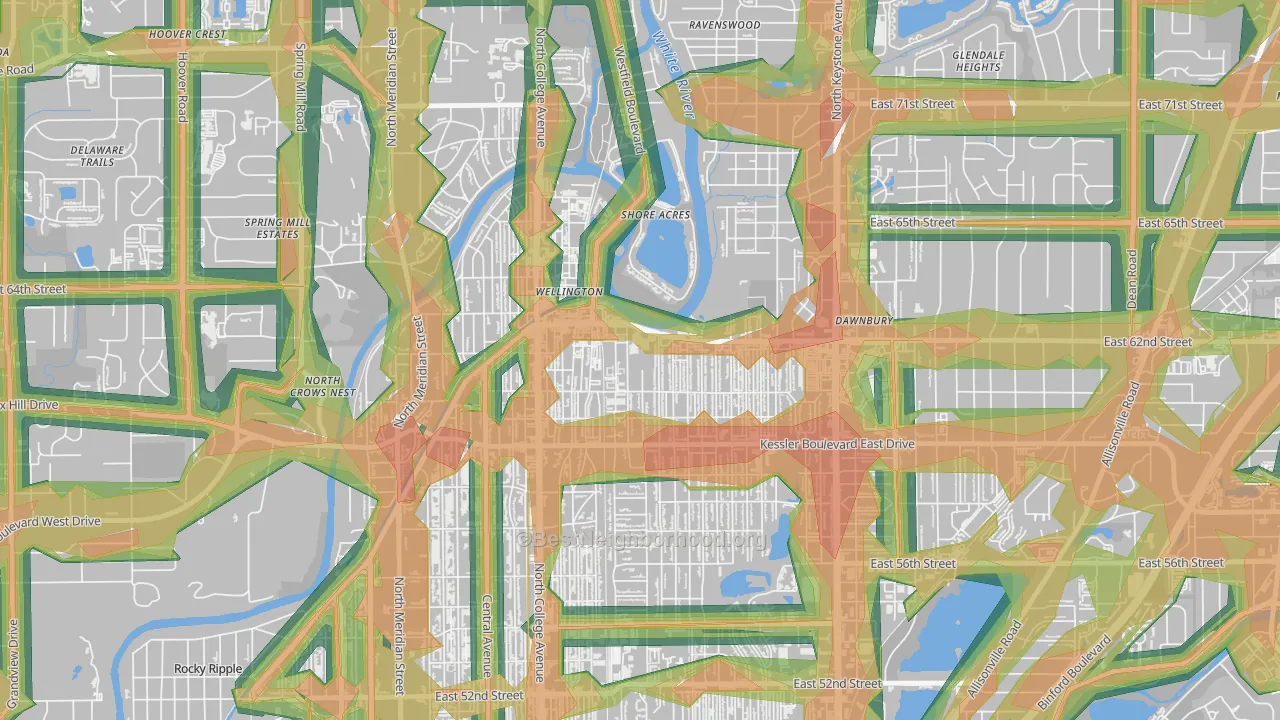 Broad Ripple, Indianapolis, IN Map of Noise Levels in Broad Ripple