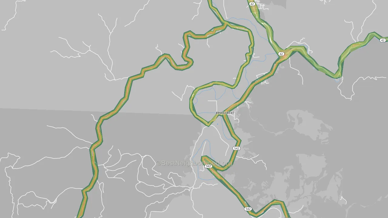 Broadbent, OR Map of Noise Levels in Broadbent