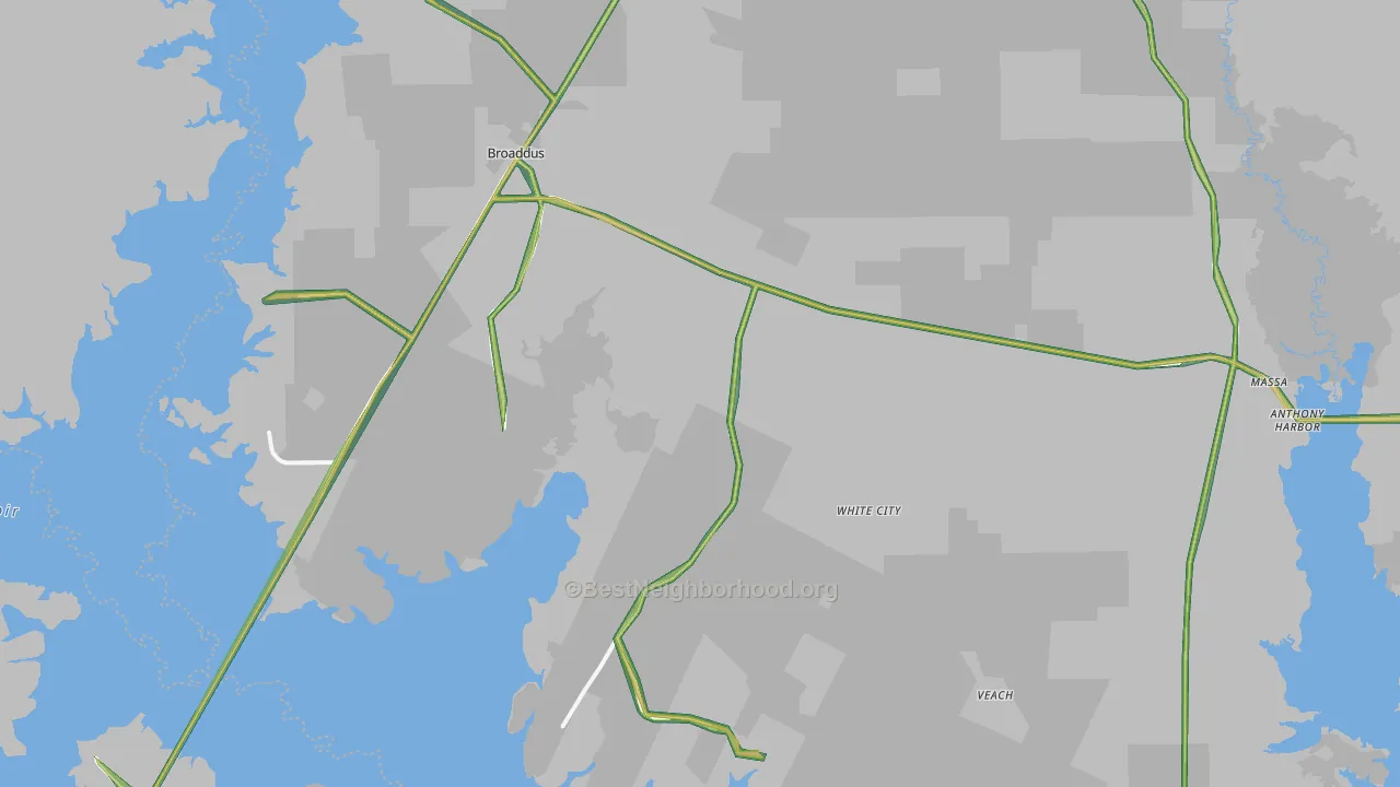 Broaddus, TX Map of Noise Levels in Broaddus