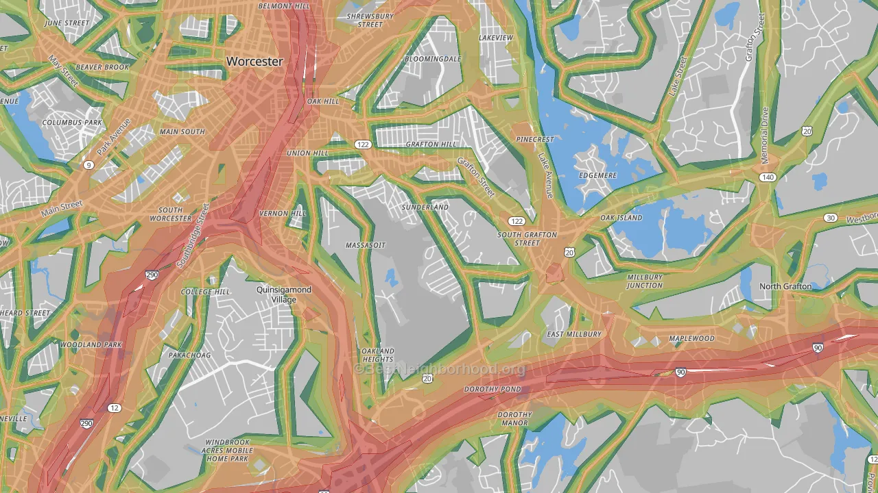 Broadmeadow Brook, Worcester, MA Map of Noise Levels in Broadmeadow Brook