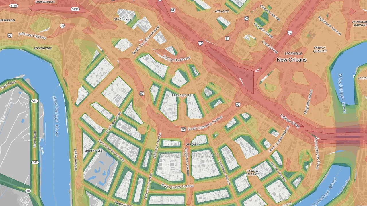Broadmoor, New Orleans, LA Map of Noise Levels in Broadmoor