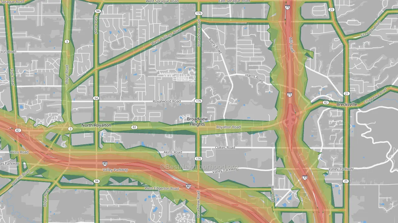 Broadview Heights, OH Map of Noise Levels in Broadview Heights