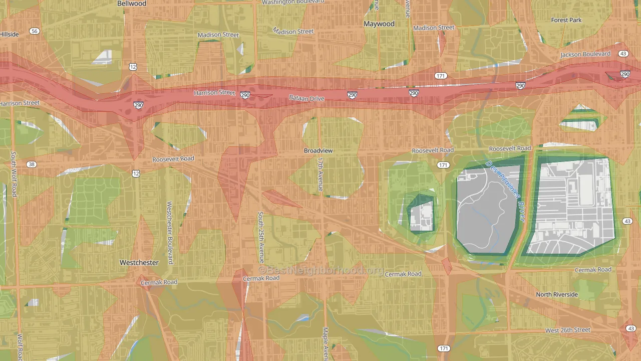 Broadview, IL Map of Noise Levels in Broadview