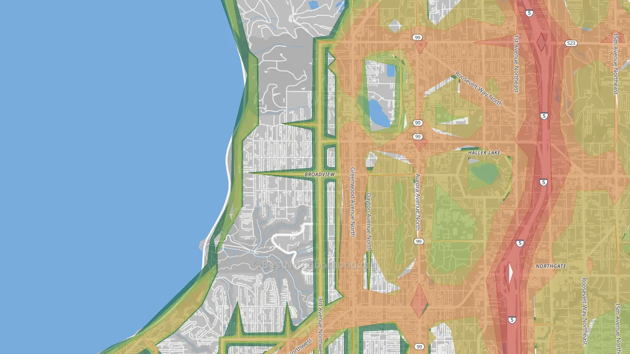 Broadview, Seattle, WA Map of Noise Levels in Broadview
