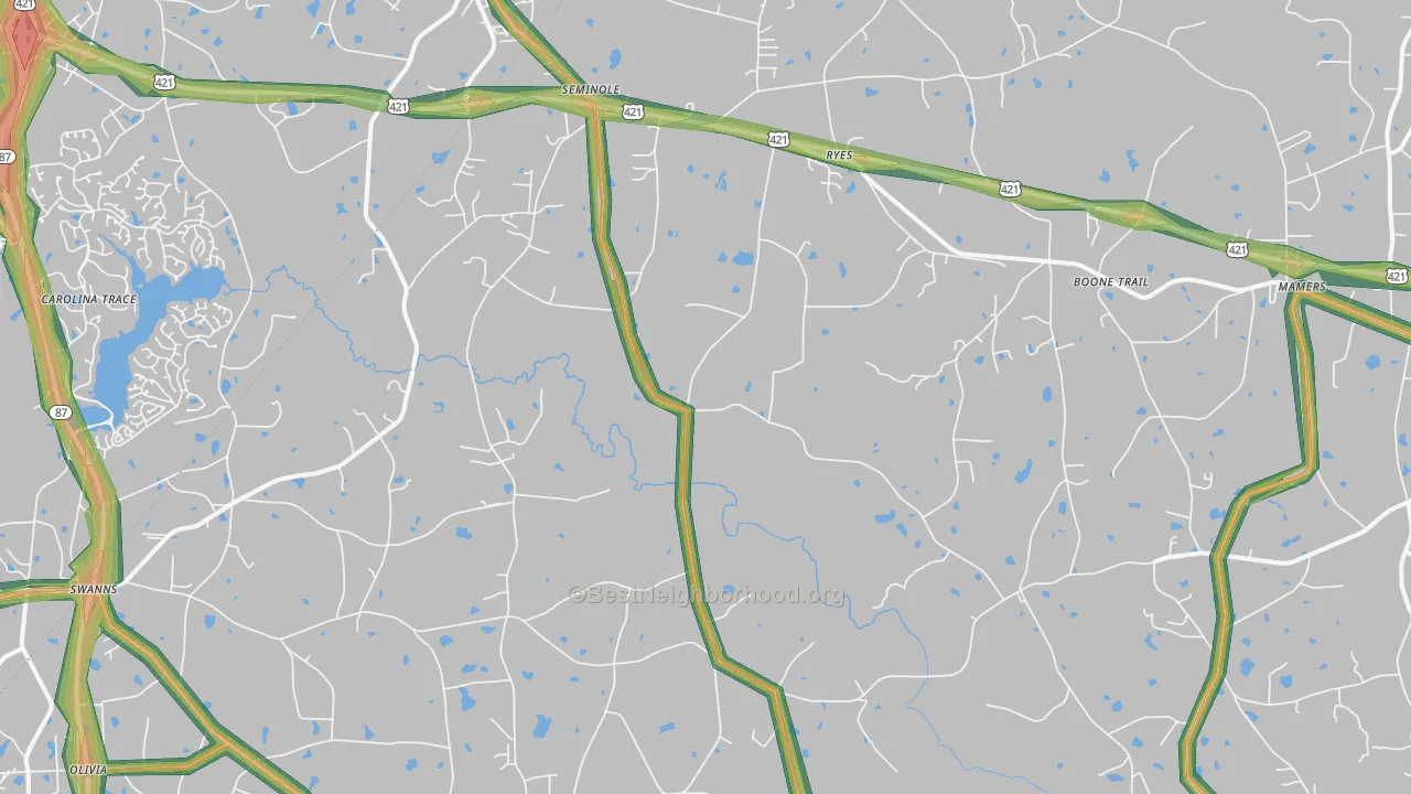 Broadway, NC Map of Noise Levels in Broadway