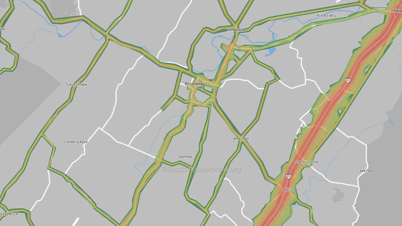 Broadway, VA Map of Noise Levels in Broadway