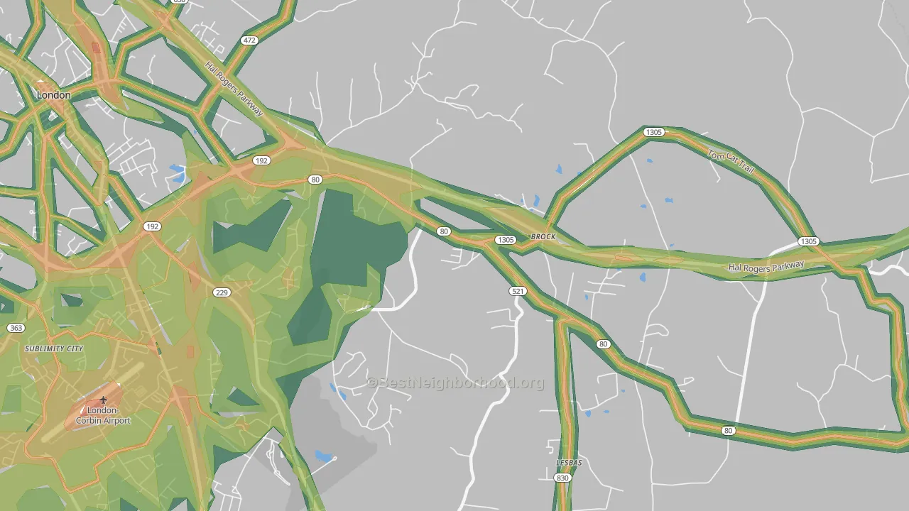 Brock, KY Map of Noise Levels in Brock