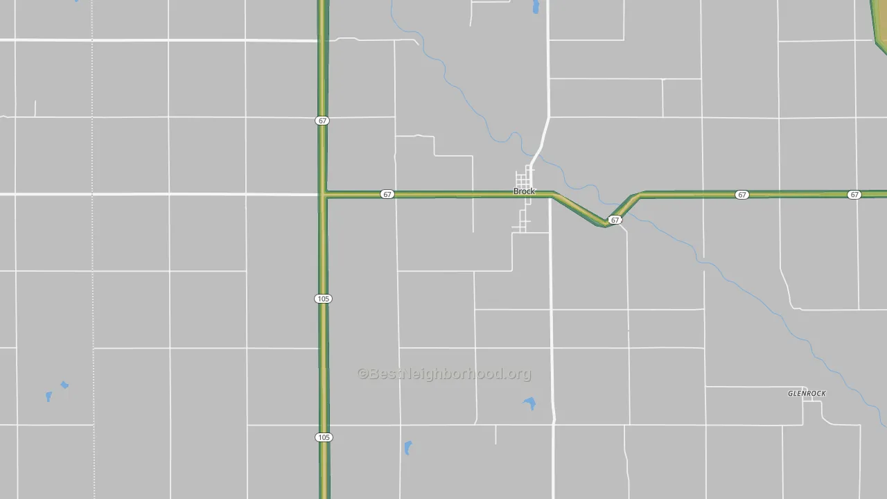 Brock, NE Map of Noise Levels in Brock