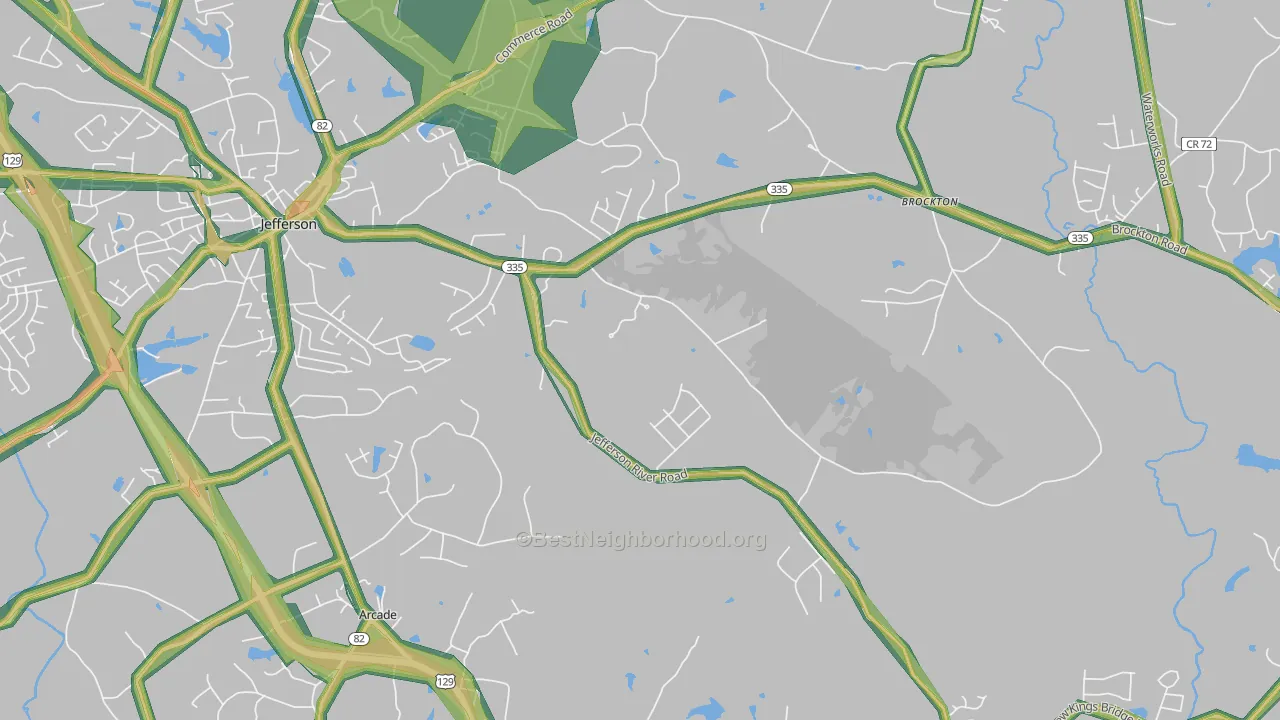 Brockton, GA Map of Noise Levels in Brockton