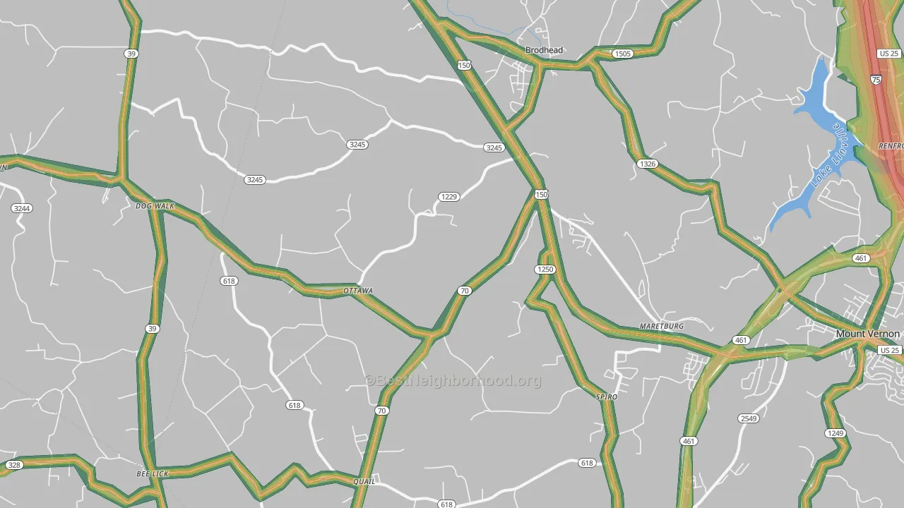 Brodhead, KY Map of Noise Levels in Brodhead
