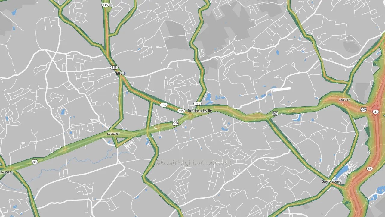 Brodheadsville, PA Map of Noise Levels in Brodheadsville