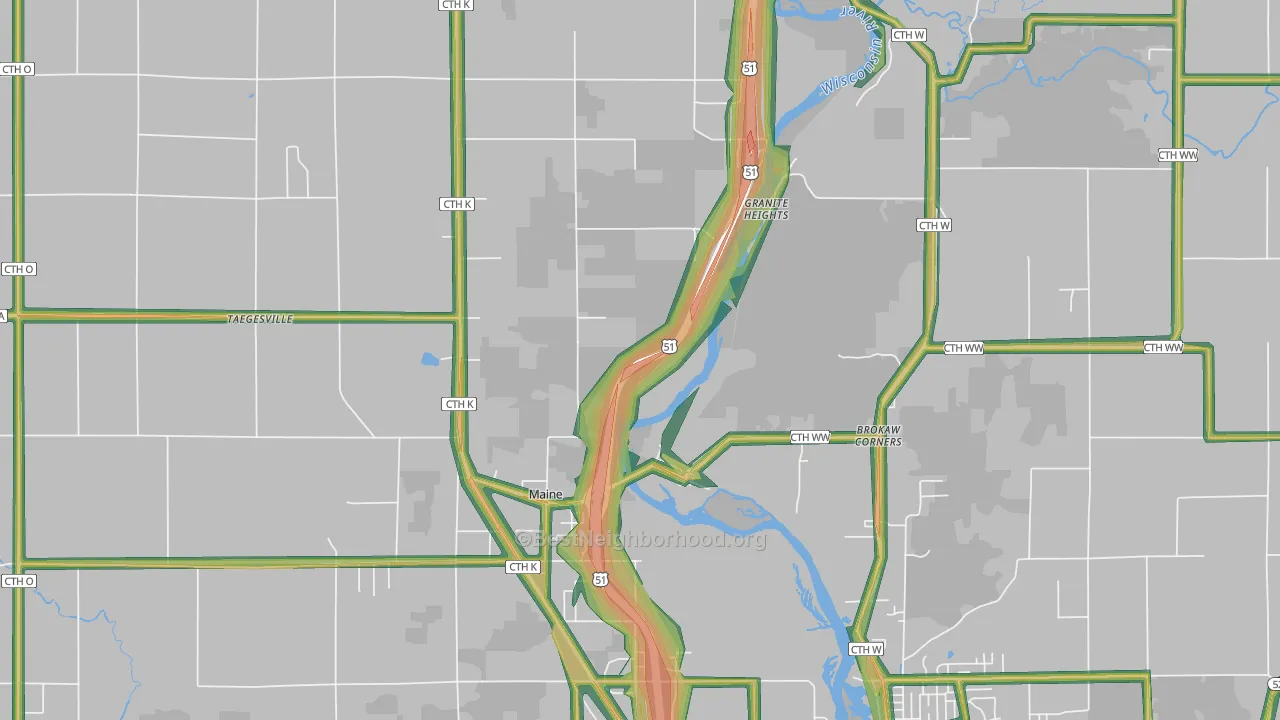 Brokaw, WI Map of Noise Levels in Brokaw