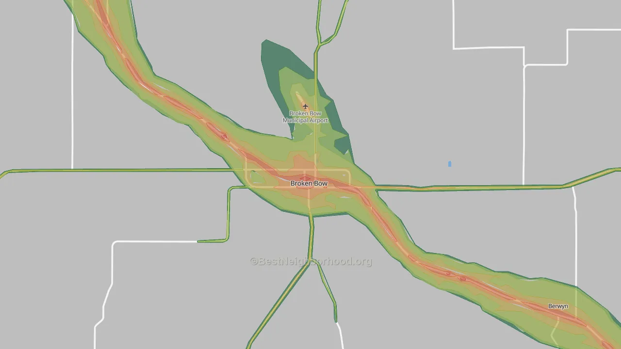 Broken Bow, NE Map of Noise Levels in Broken Bow