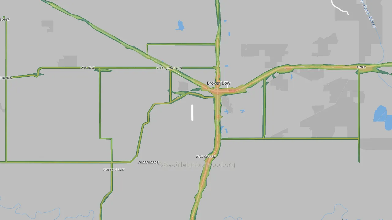 Broken Bow, OK Map of Noise Levels in Broken Bow
