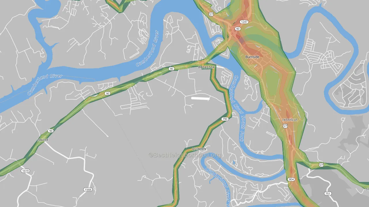 Bronston, KY Map of Noise Levels in Bronston