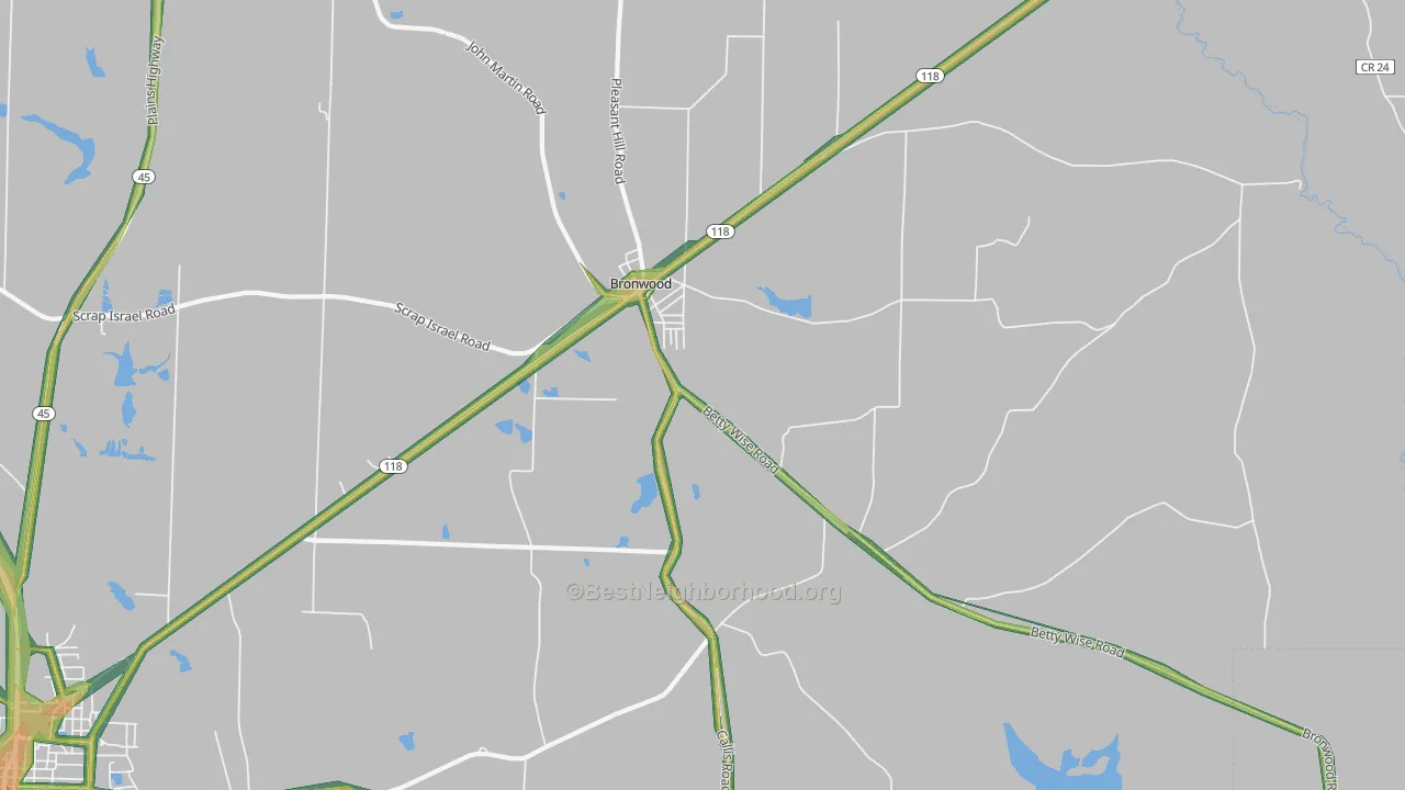 Bronwood, GA Map of Noise Levels in Bronwood