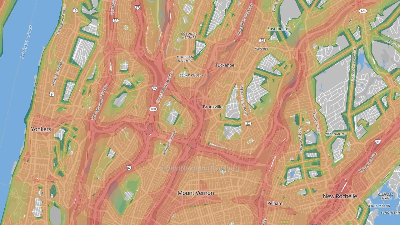 Bronxville, NY Map of Noise Levels in Bronxville