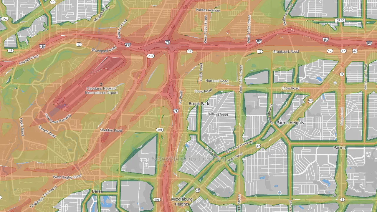 Brook Park, OH Map of Noise Levels in Brook Park
