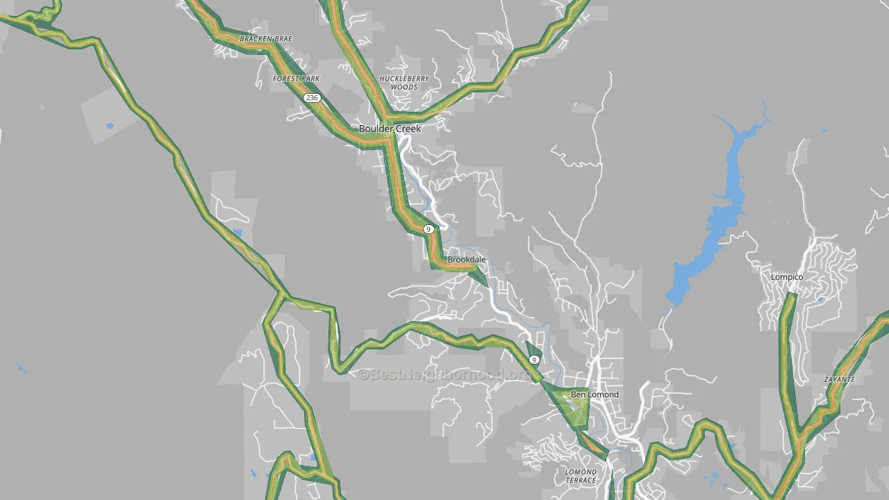 Brookdale, CA Map of Noise Levels in Brookdale