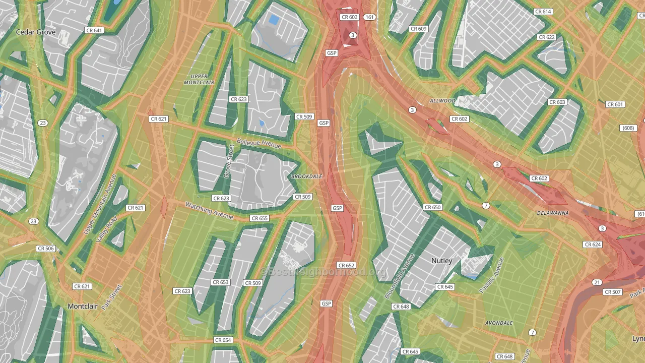 Brookdale, NJ Map of Noise Levels in Brookdale