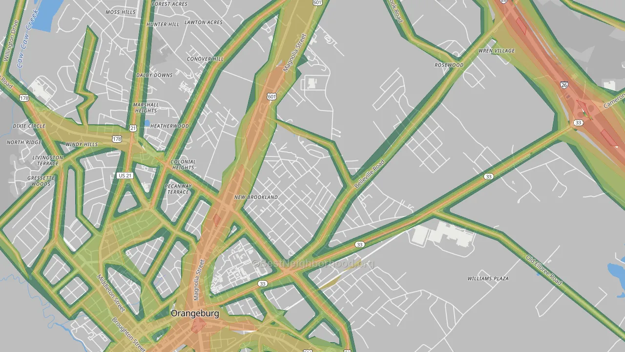 Brookdale, SC Map of Noise Levels in Brookdale