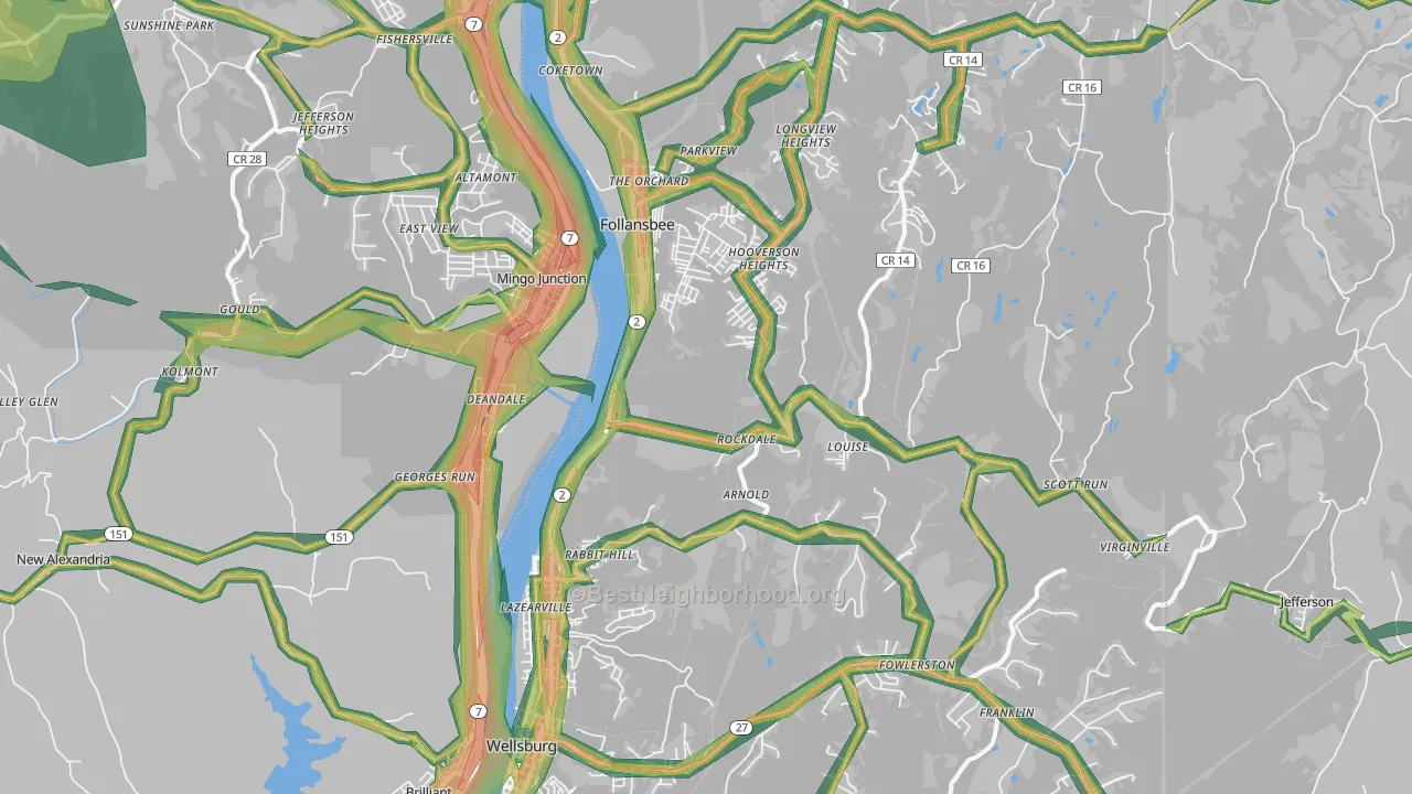 Brooke County, WV Map of Noise Levels in Brooke County