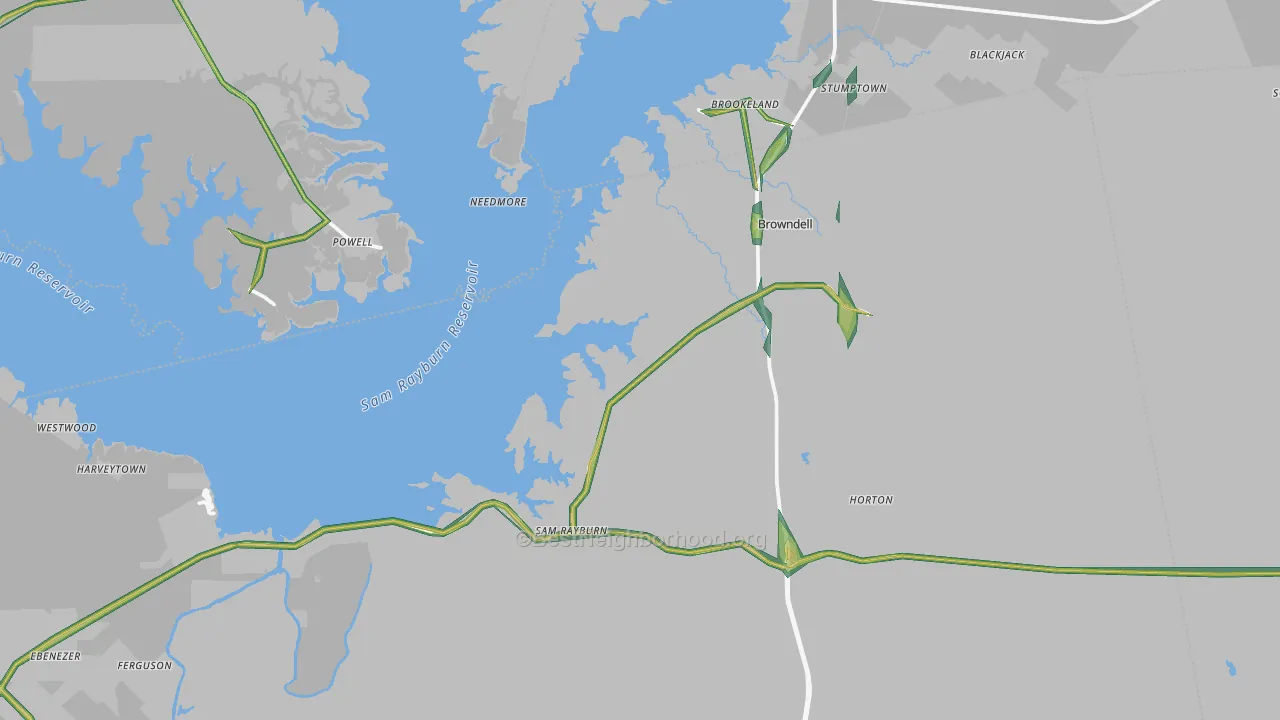 Brookeland, TX Map of Noise Levels in Brookeland
