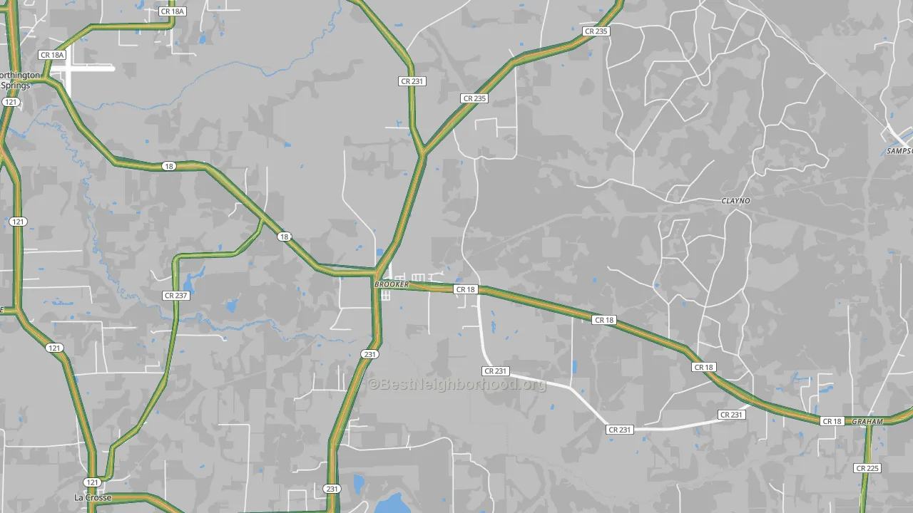 Brooker, FL Map of Noise Levels in Brooker