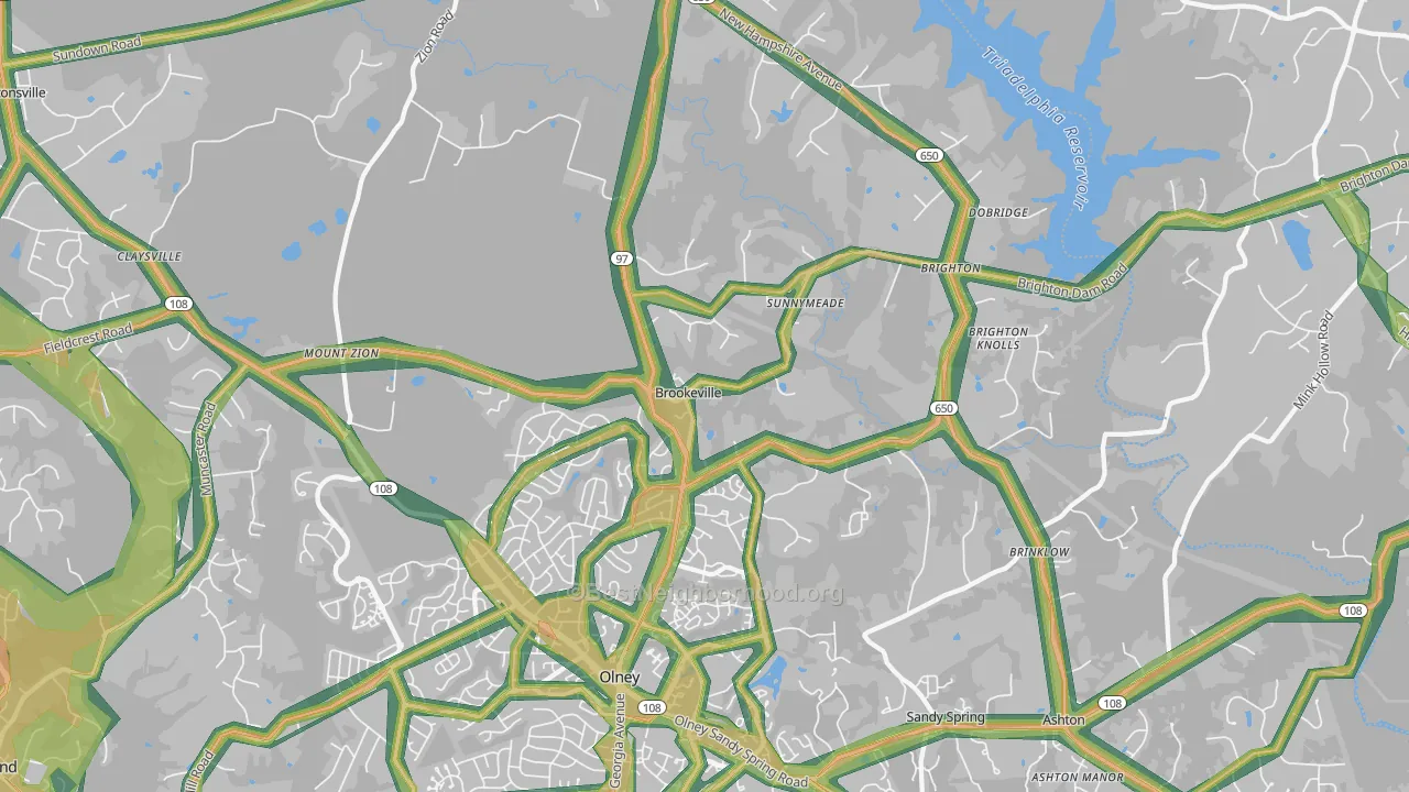 Brookeville, MD Map of Noise Levels in Brookeville