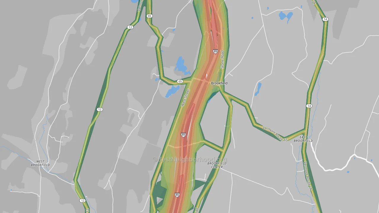 Brookfield Center, VT Map of Noise Levels in Brookfield Center