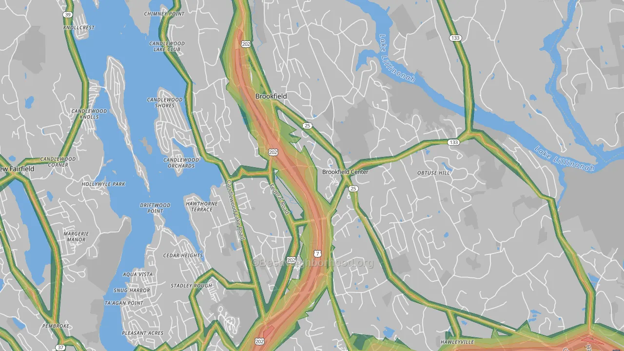 Brookfield, CT Map of Noise Levels in Brookfield