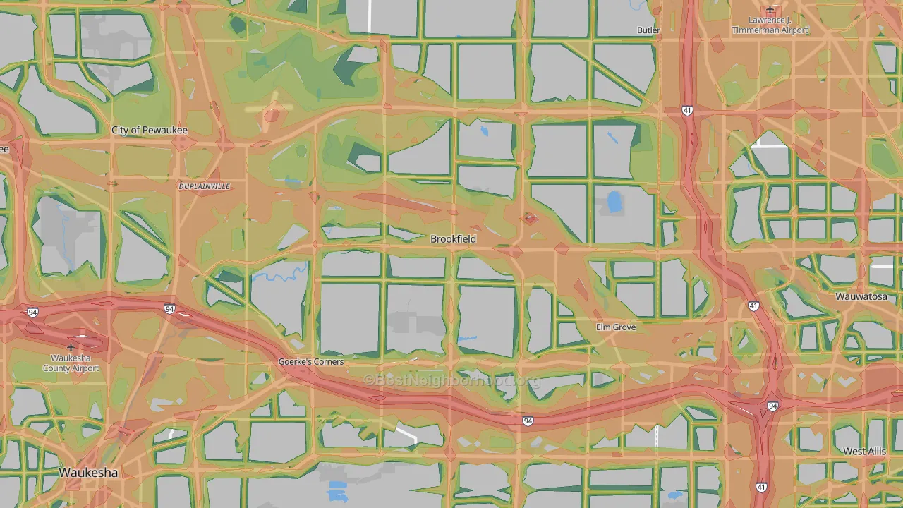Brookfield, WI Map of Noise Levels in Brookfield
