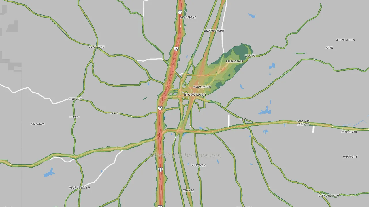 Brookhaven, MS Map of Noise Levels in Brookhaven