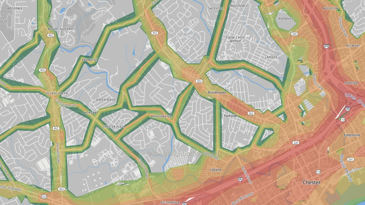Brookhaven, PA Map of Noise Levels in Brookhaven