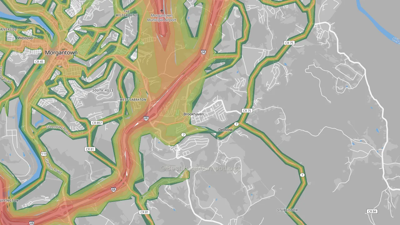 Brookhaven, WV Map of Noise Levels in Brookhaven