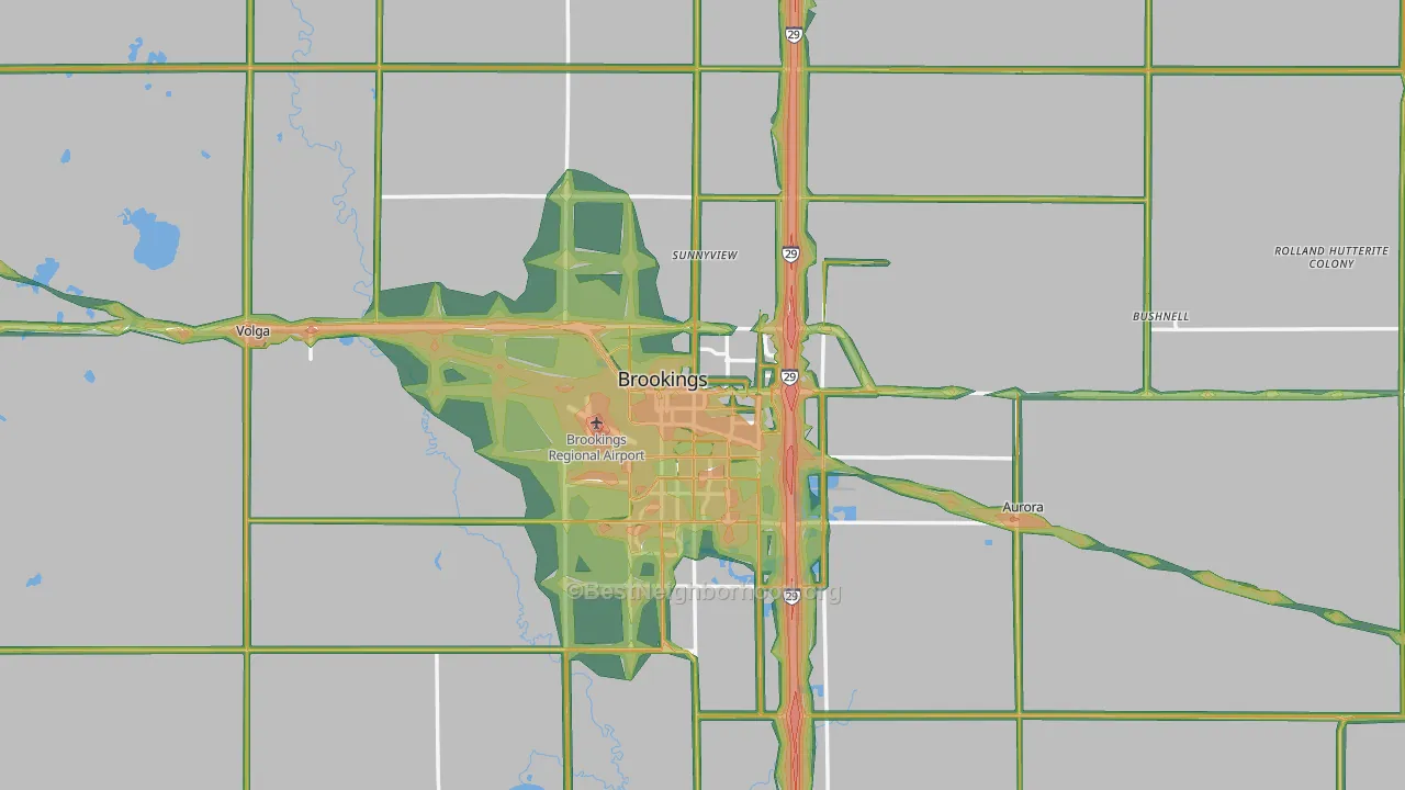 Brookings County, SD Map of Noise Levels in Brookings County