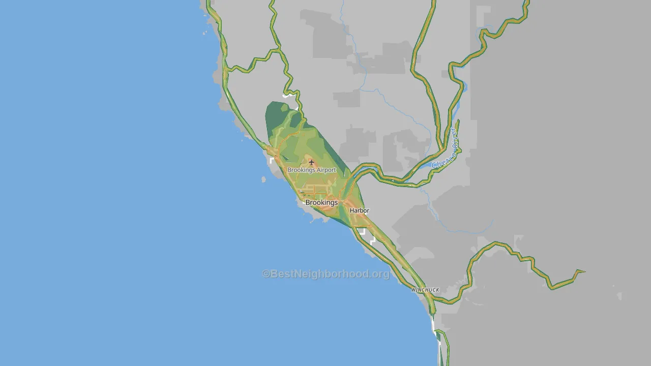 Brookings, OR Map of Noise Levels in Brookings