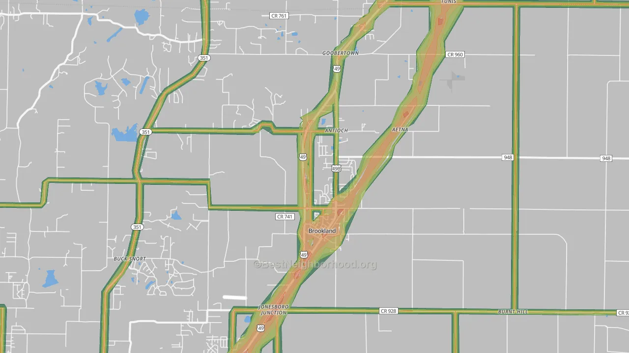 Brookland, AR Map of Noise Levels in Brookland