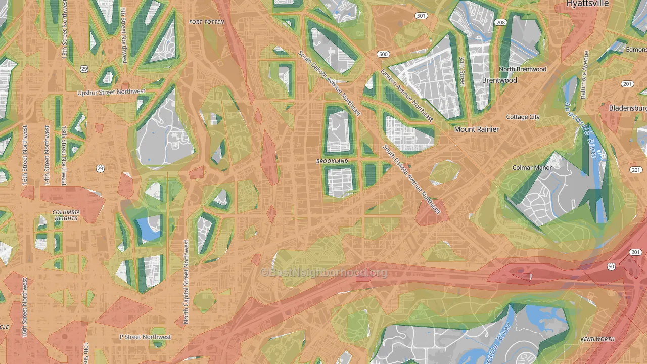 Brookland, Washington, DC Map of Noise Levels in Brookland