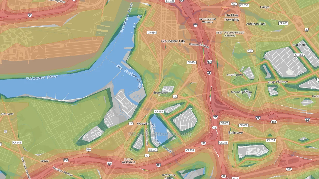 Brooklawn, NJ Map of Noise Levels in Brooklawn