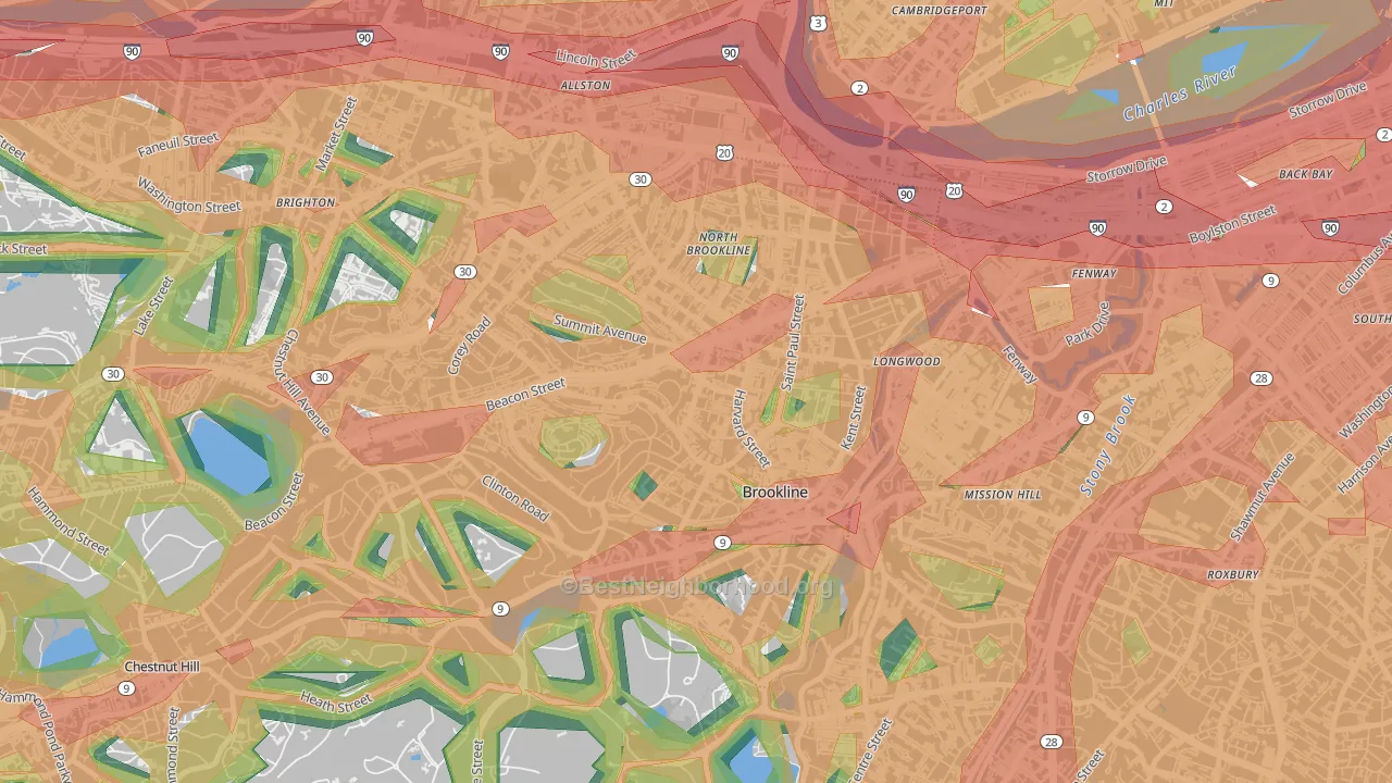 Brookline, MA Map of Noise Levels in Brookline
