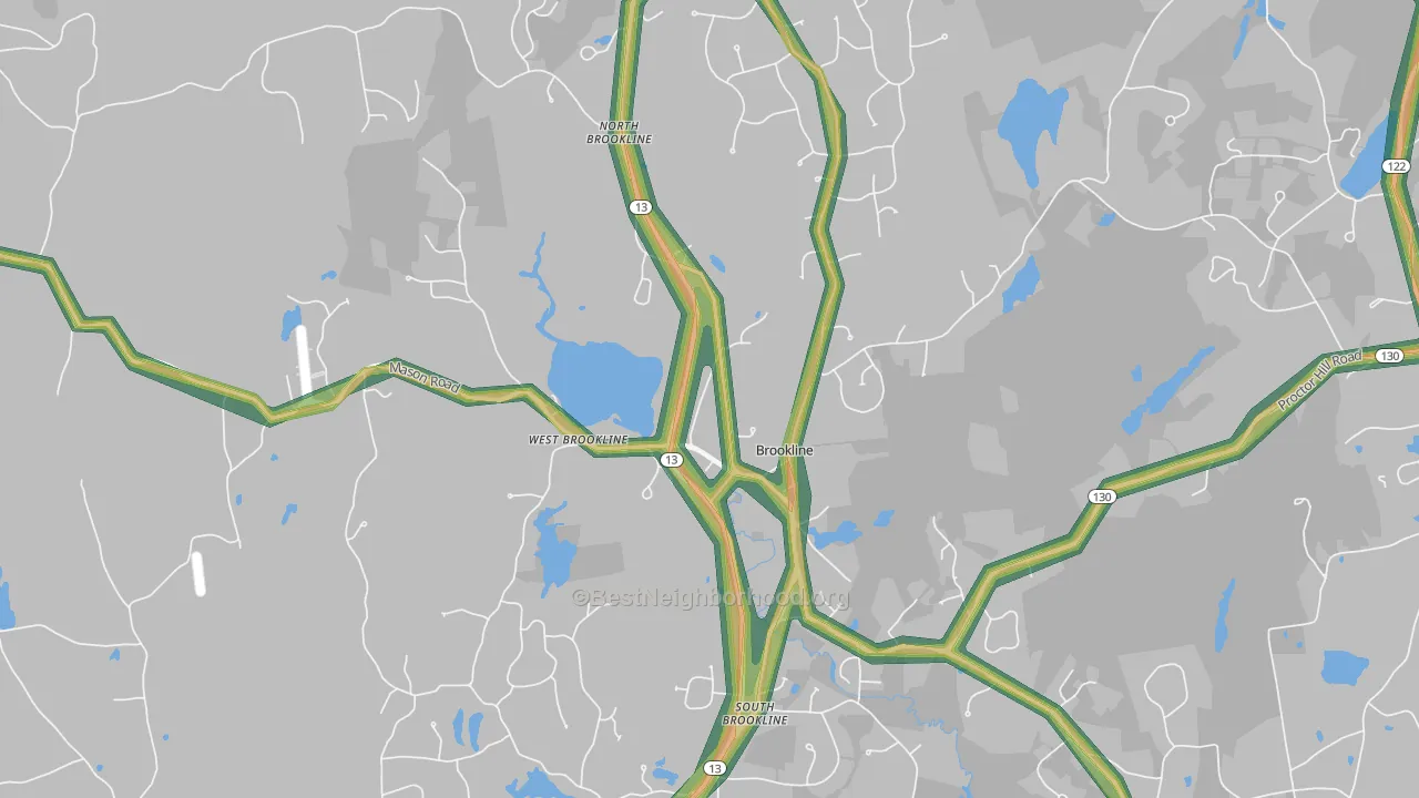 Brookline, NH Map of Noise Levels in Brookline
