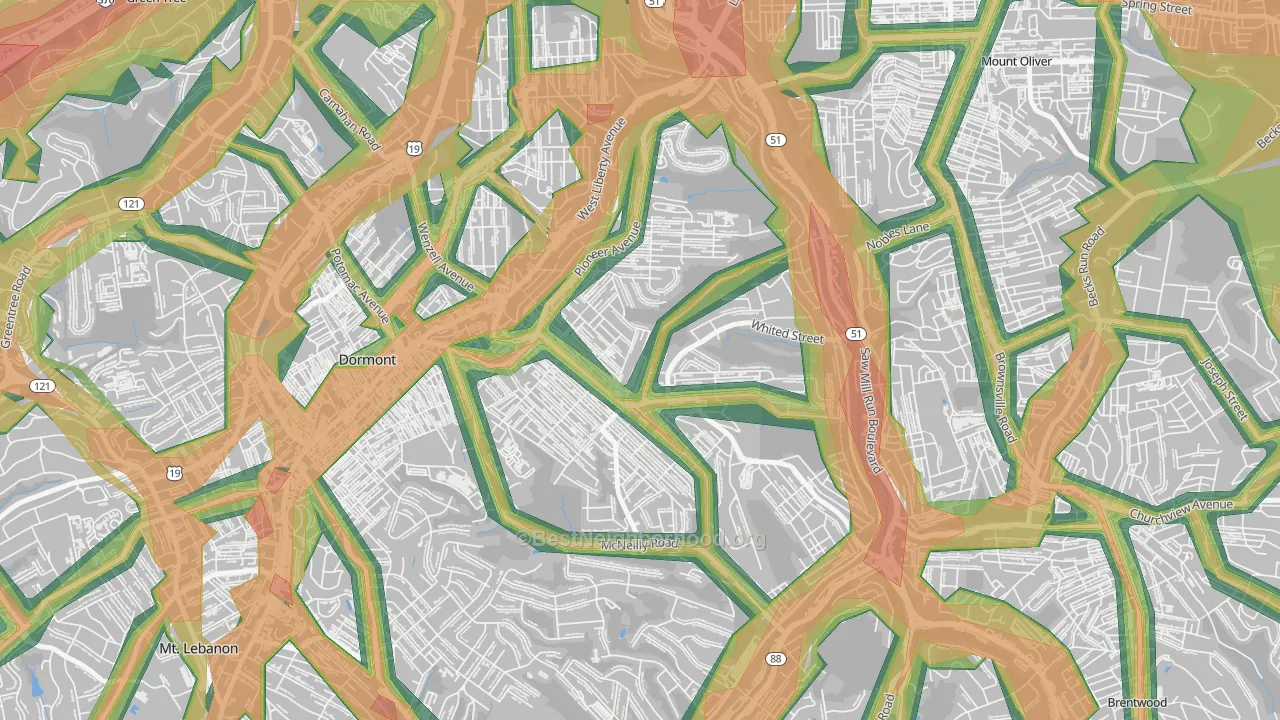 Brookline, Pittsburgh, PA Map of Noise Levels in Brookline