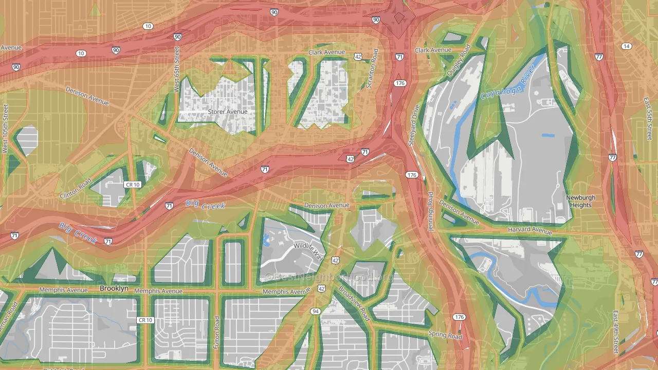 Brooklyn-Centre, Cleveland, OH Map of Noise Levels in Brooklyn-Centre