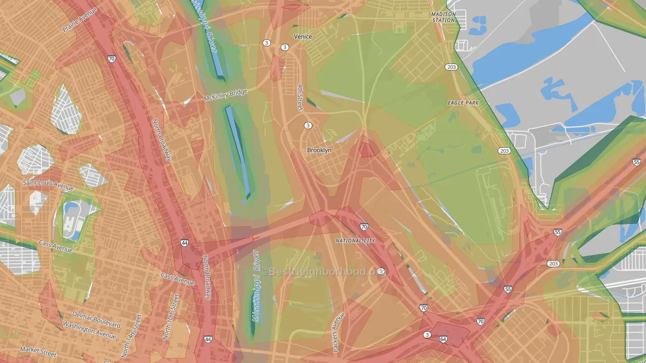 Brooklyn, IL Map of Noise Levels in Brooklyn