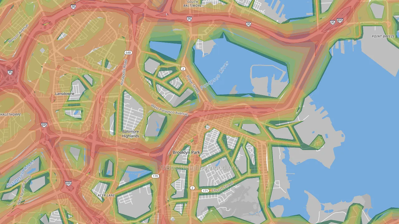 Brooklyn, MD Map of Noise Levels in Brooklyn