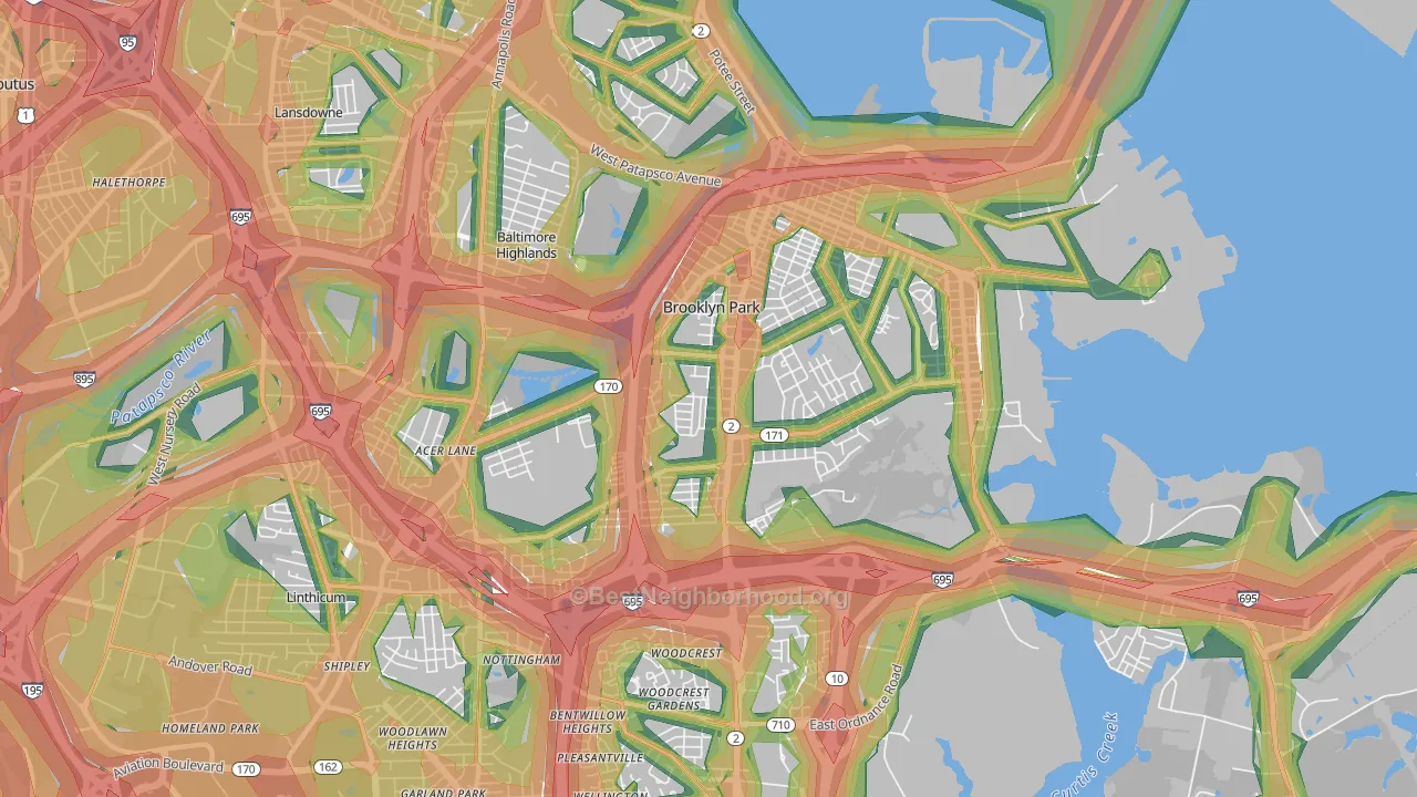 Brooklyn Park, MD Map of Noise Levels in Brooklyn Park