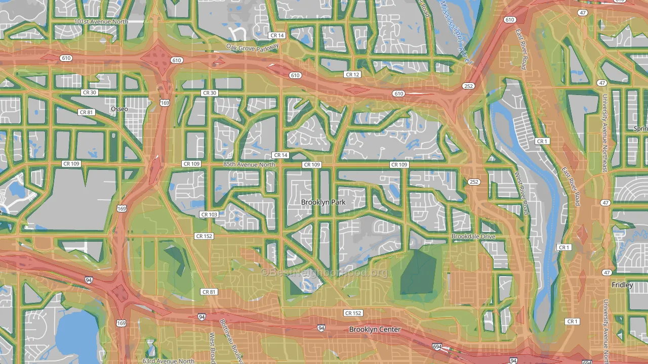Brooklyn Park, MN Map of Noise Levels in Brooklyn Park