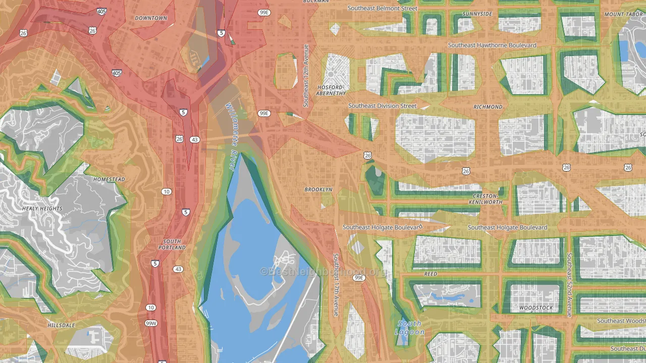 Brooklyn, Portland, OR Map of Noise Levels in Brooklyn